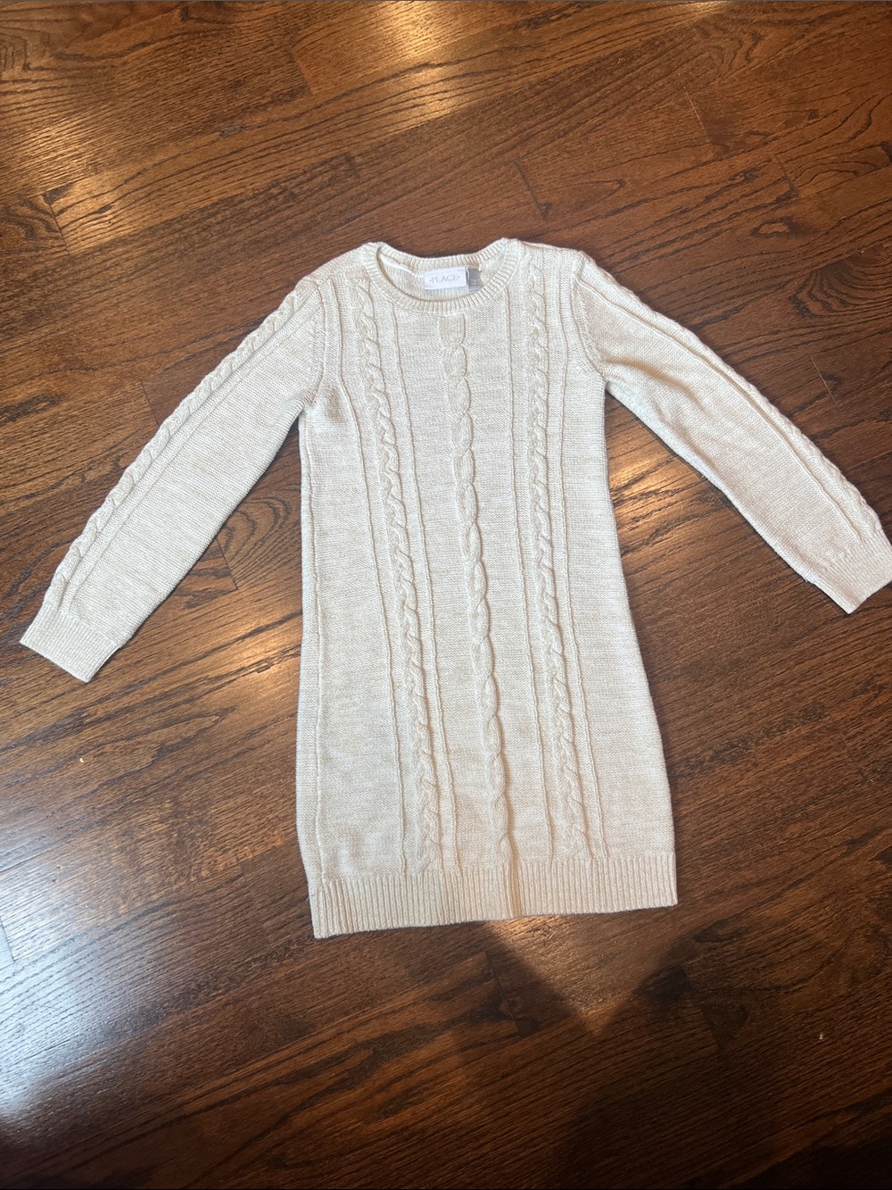 Cream Cable-Knit Sweater Dress - Girls